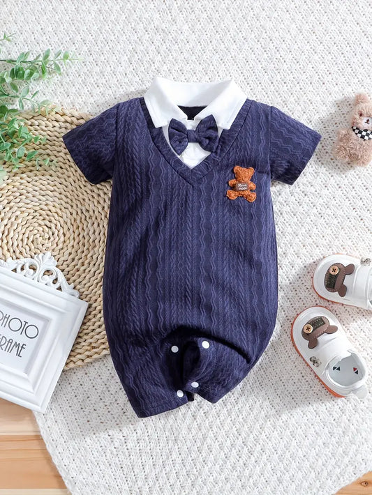 Newborn Gentleman Striped Teddy Bear Romper