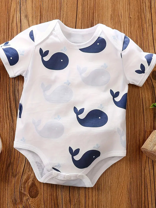 Adorable Cartoon Whale Baby Bodysuit for Boys