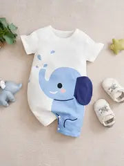 pc Cute Cartoon Elephant Print Baby Bodysuit