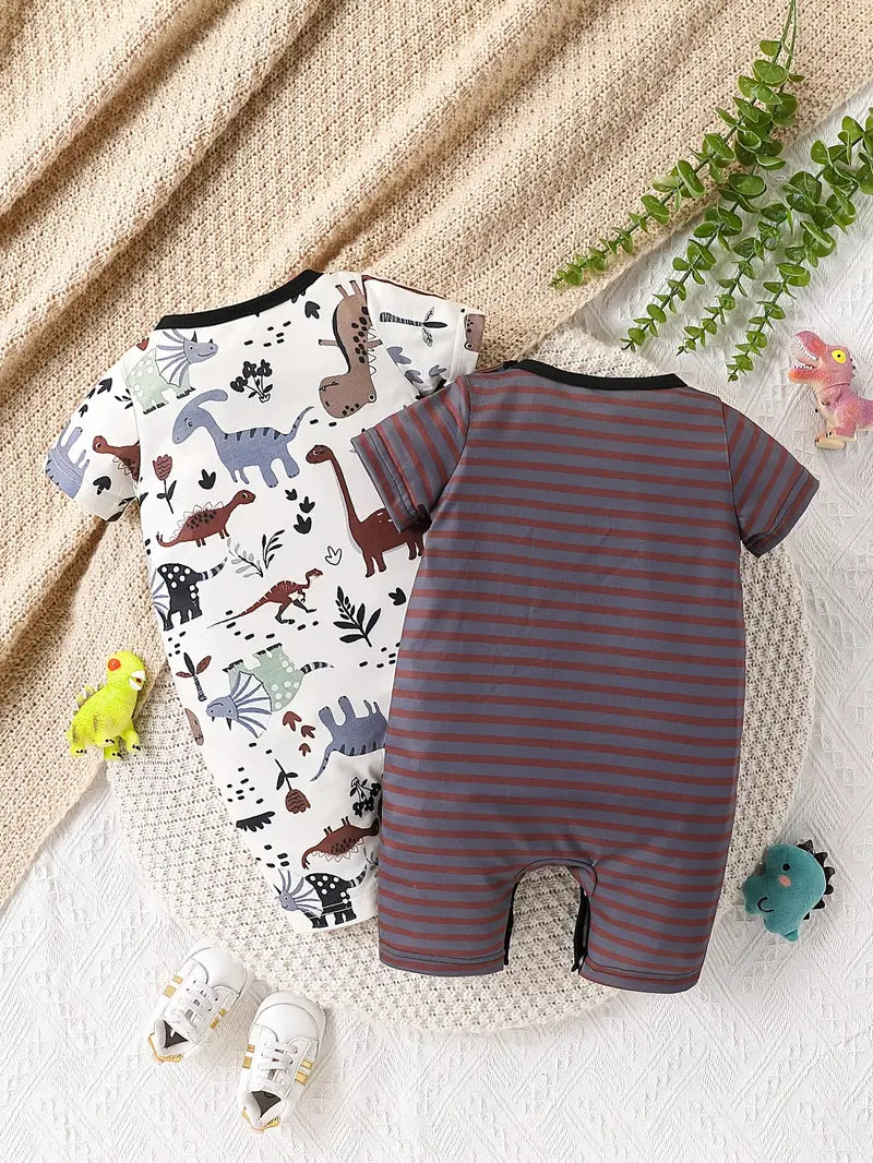 2pcs JOPGEEY Baby Boy Dinosaur & Striped Bodysuits