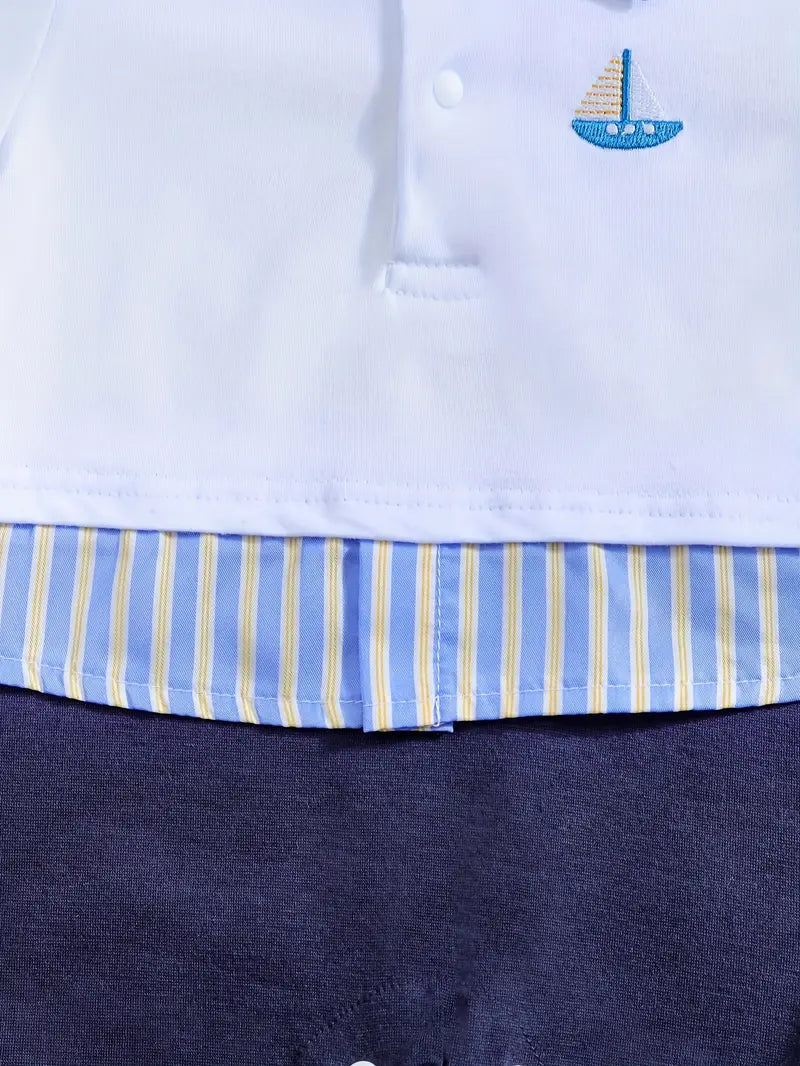 Faux Two-Piece Short Sleeve Baby Romper