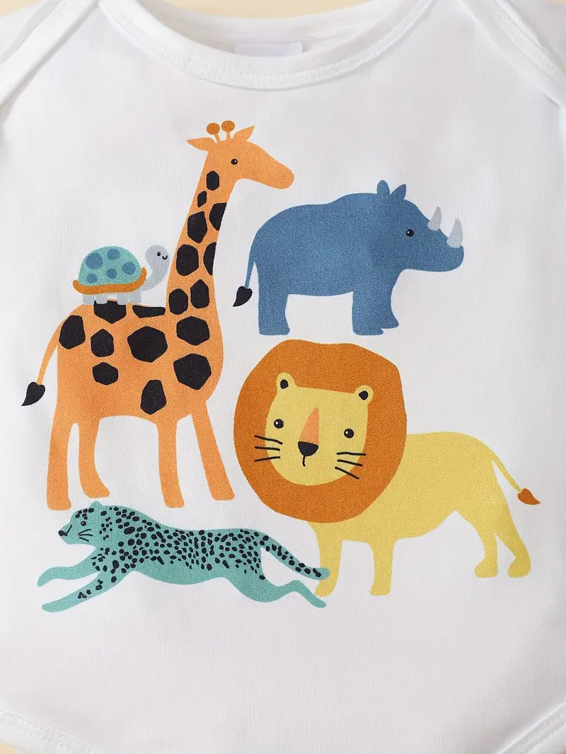 Three-piece Set with Cute Cartoon Animal Print