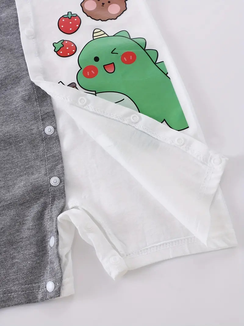 2pcs Short Sleeve, Summer, Cute Dinosaur and Elephant Pattern