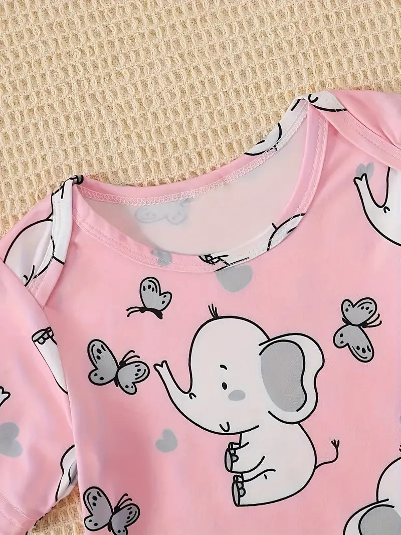 Cute Elephant Envelope Collar Short Sleeve Triangle Body Suit