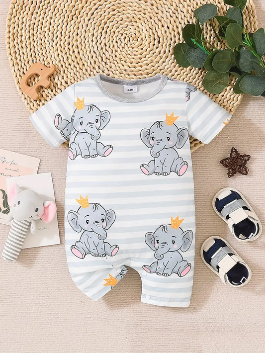 Cartoon Prince Elephant Pattern Bodysuit