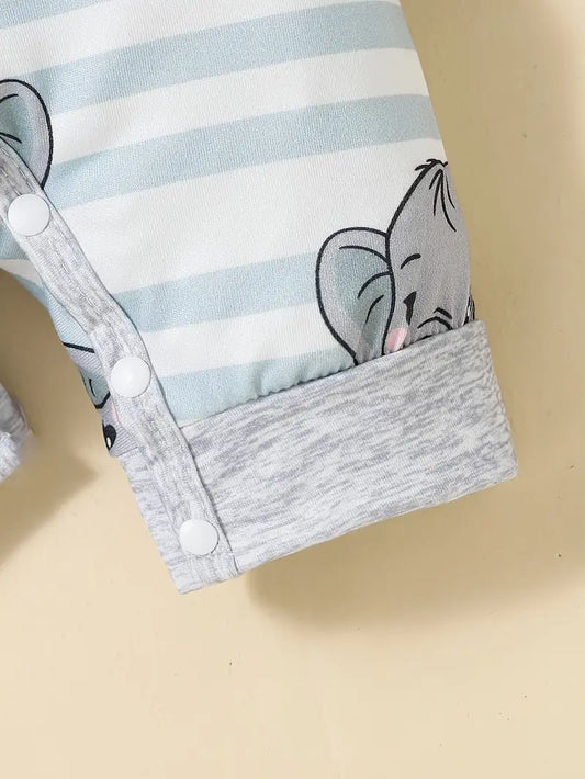 Adorable Striped Elephant Print Bodysuit