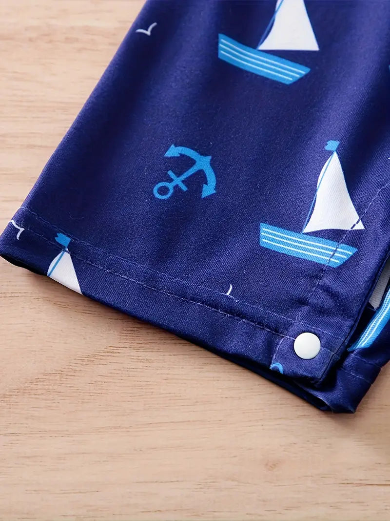 Dark Blue Sailboat Children's Onesie for Baby Boys