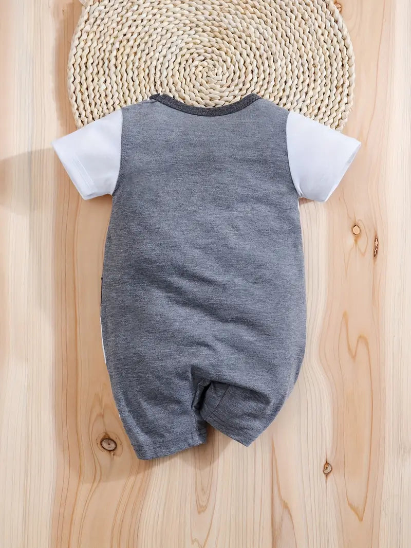 Baby Boys' Summer Short Sleeve Romper - Cute Cartoon Dog Applique & Embroidery