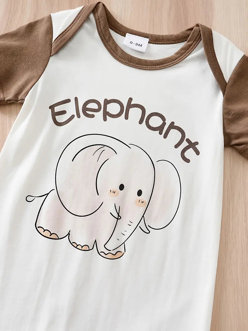 YIERYING Elephant Romper - Summer Short Sleeve Neutral-Toned