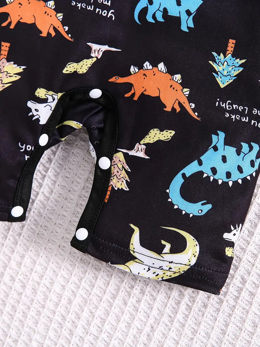Black Dinosaur Paradise Knit Digital Print Short Sleeve Bodysuit