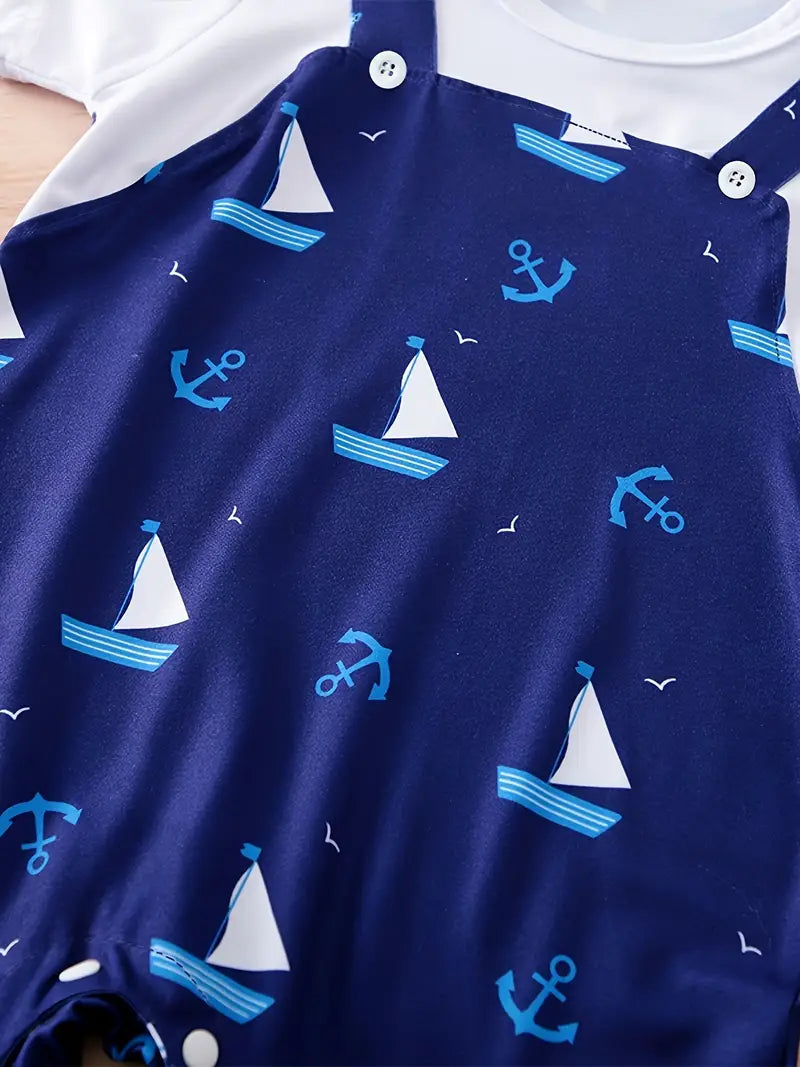 Dark Blue Sailboat Children's Onesie for Baby Boys