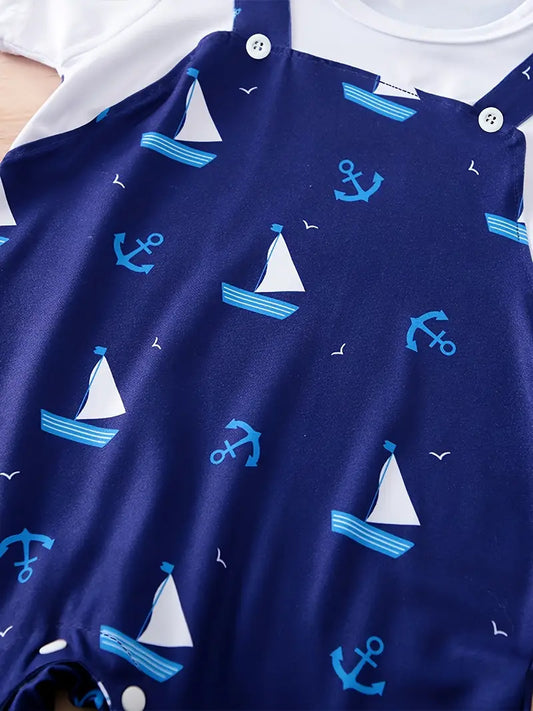 Dark Blue Sailboat Children's Onesie for Baby Boys
