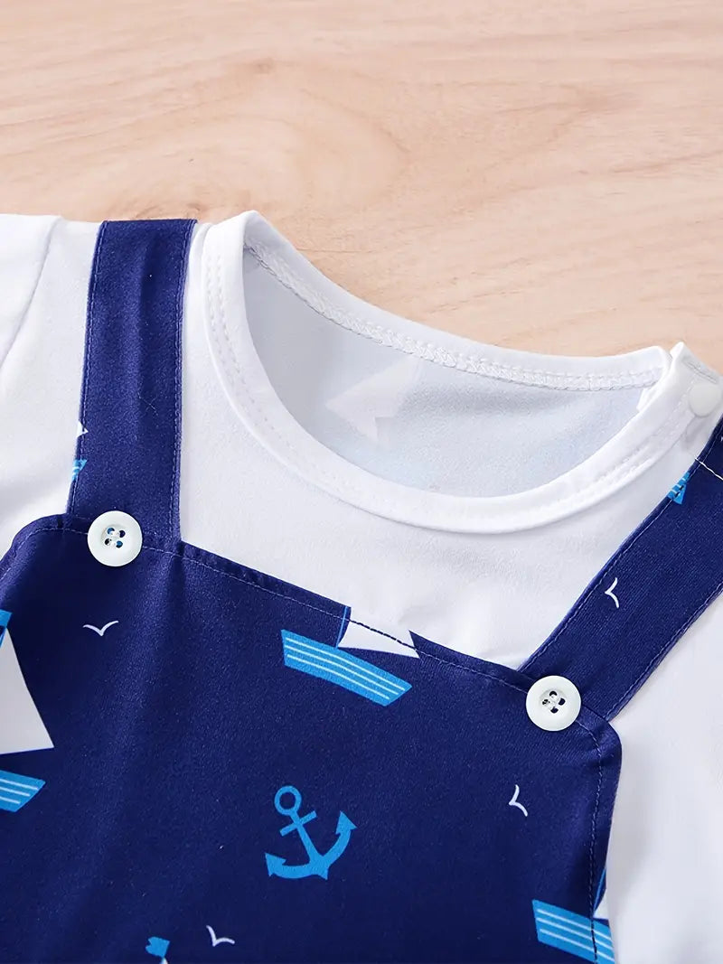 Dark Blue Sailboat Children's Onesie for Baby Boys
