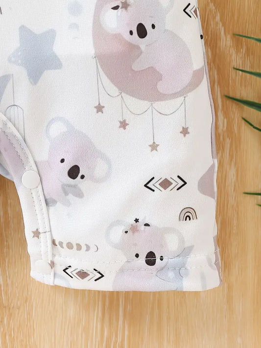 Cute Star and Moon Sloth Print Bodysuit
