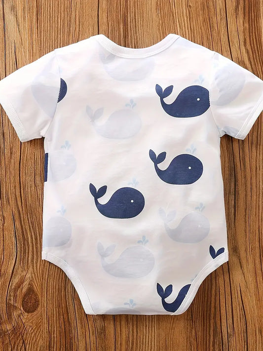 Adorable Cartoon Whale Baby Bodysuit for Boys