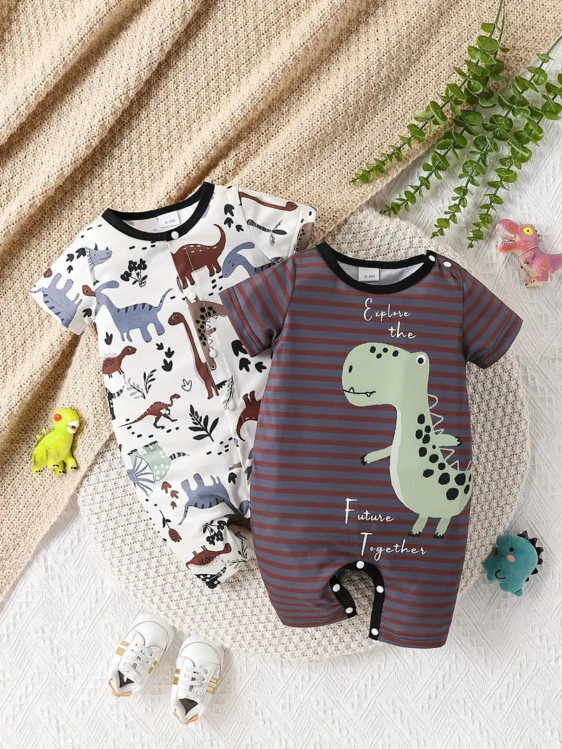 2pcs JOPGEEY Baby Boy Dinosaur & Striped Bodysuits