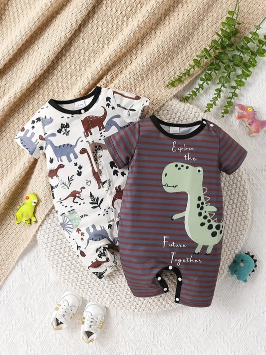 2pcs JOPGEEY Baby Boy Dinosaur & Striped Bodysuits