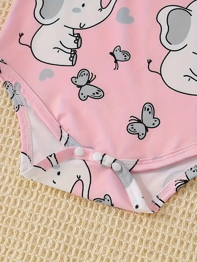 Cute Elephant Envelope Collar Short Sleeve Triangle Body Suit