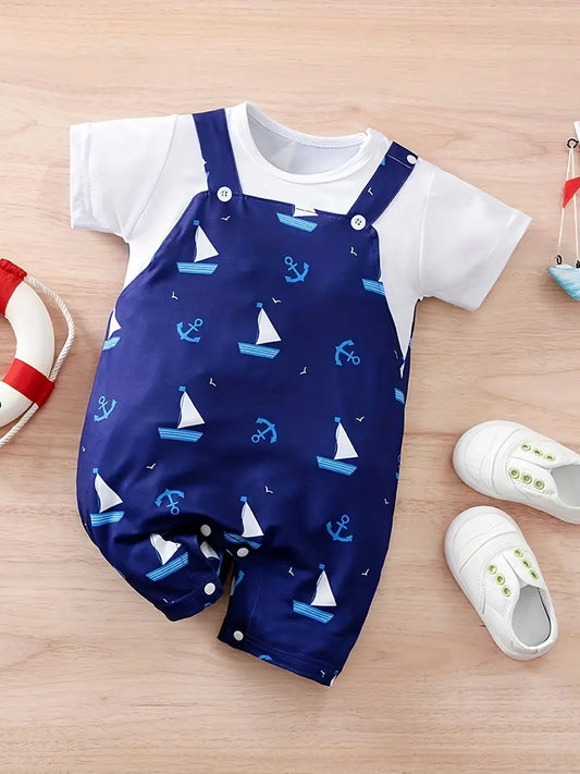 Dark Blue Sailboat Children's Onesie for Baby Boys