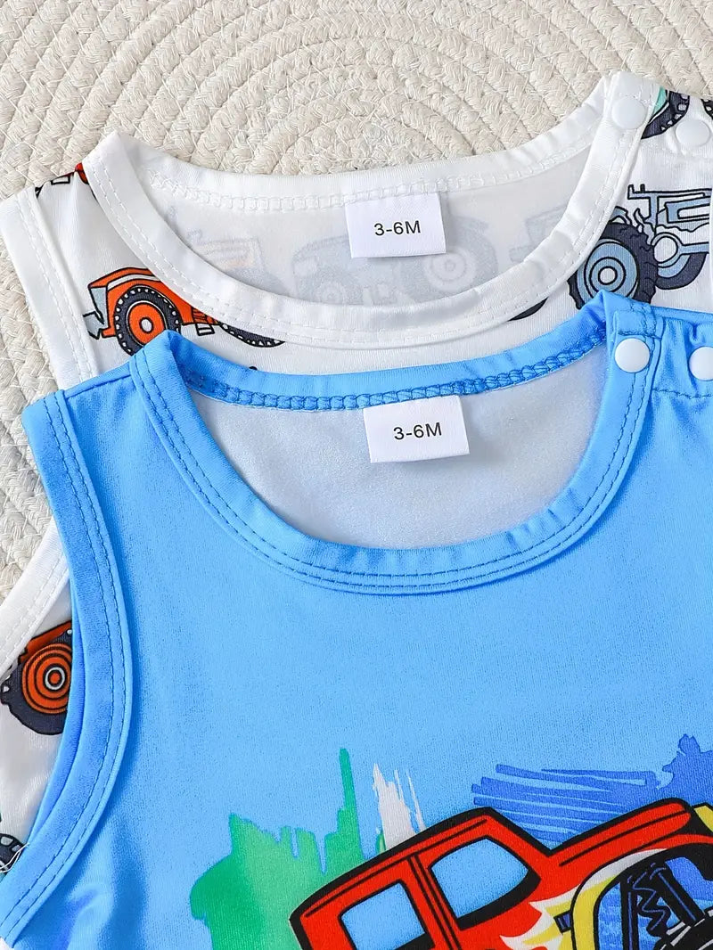 BrownBark Boys' Summer Car & Truck Print Jumpsuits