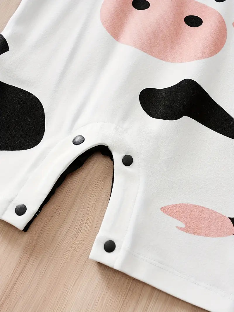 Newborn Short Sleeve Fake 2pcs Snap Crotch Ears Cute Cow Romper