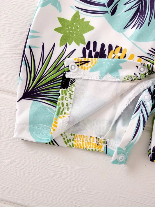 Graphic Turndown Collar One-piece Romper