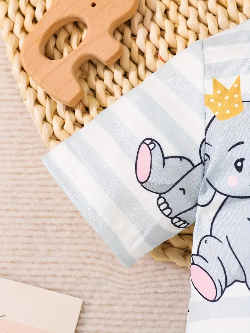 Cartoon Prince Elephant Pattern Bodysuit