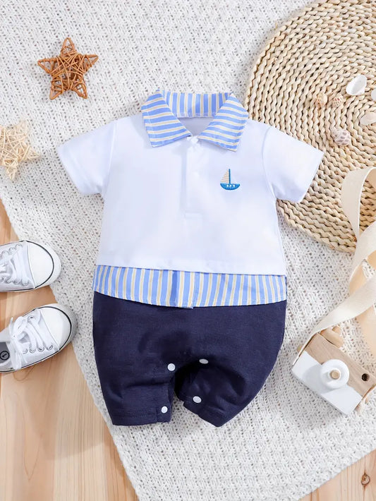 Faux Two-Piece Short Sleeve Baby Romper