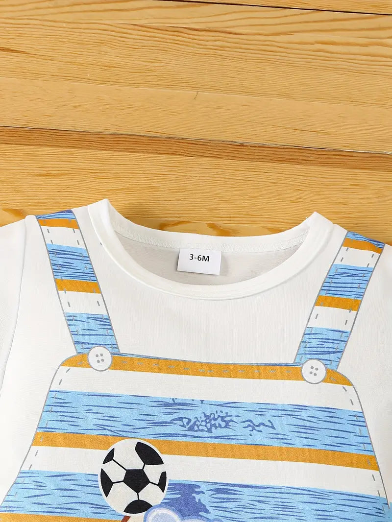 Summer Cartoon Animal Print Short-Sleeve Romper & Diaper Cover Set