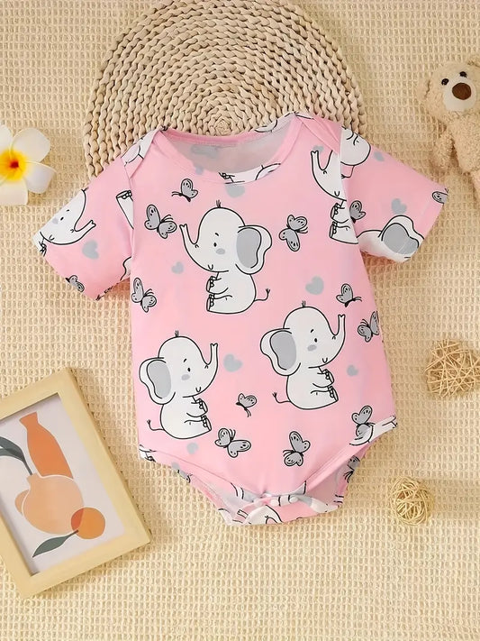Cute Elephant Envelope Collar Short Sleeve Triangle Body Suit