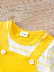 Adorable Elephant Cartoon Faux Two-Piece Short Sleeve Romper