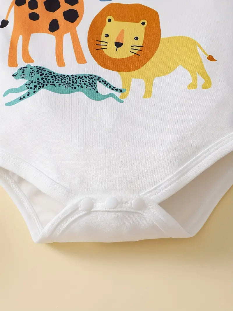 Three-piece Set with Cute Cartoon Animal Print